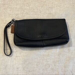 Coach Black pebbled Leather Wristlet with Strap